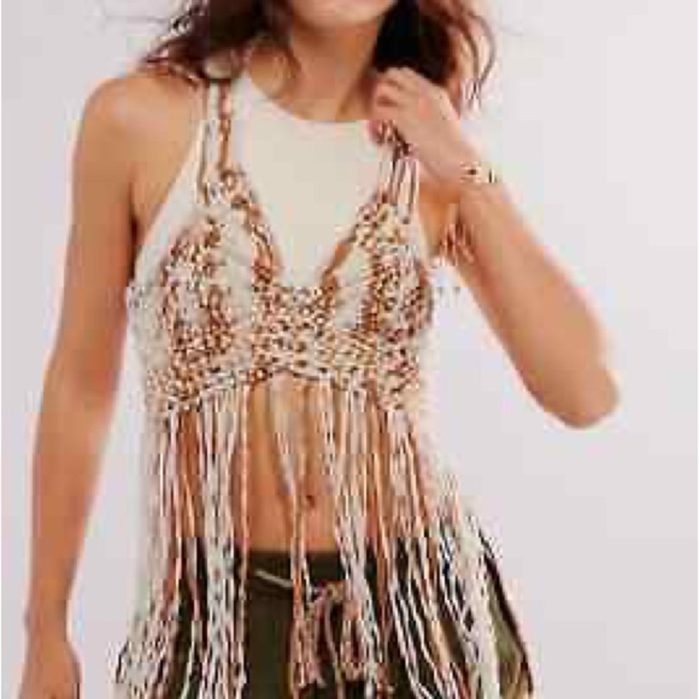Free People Bali Coral Macrame Top